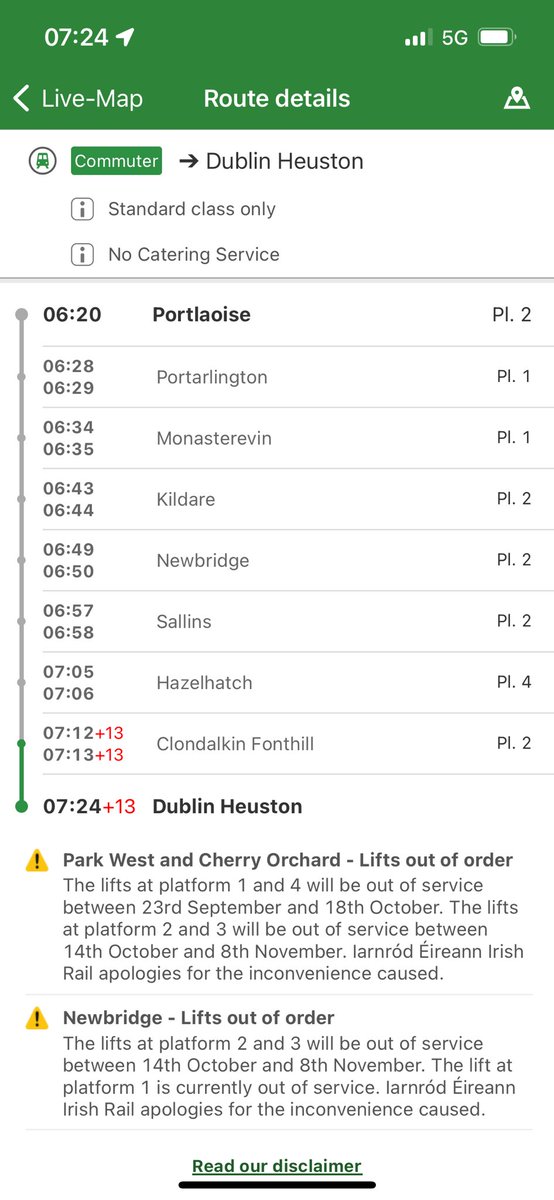 gallaghermgt's tweet photo. @IrishRail you made this train earlier on the new timetable but always getting into Heuston later now!! +13 mins today! https://t.co/36NRG6XHEn