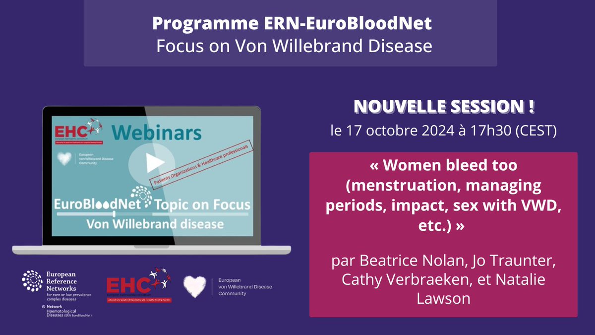 MHEMO (@filieremhemo) on Twitter photo 💻 Rendez-vous ce soir à 17h30 pour la session "Women bleed too" du programme <a href="/ERNEuroBloodNet/">ERN EuroBloodNet</a> Focus on Von Willebrand Disease présentée par Beatrice Nolan, Jo Traunter, Cathy Verbraeken et Natalie Lawson !
📄 Inscription gratuite sur urlr.me/wJ2jc 💻 Rendez-vous ce soir à 17h30 pour la session "Women bleed too" du programme <a href="/ERNEuroBloodNet/">ERN EuroBloodNet</a> Focus on Von Willebrand Disease présentée par Beatrice Nolan, Jo Traunter, Cathy Verbraeken et Natalie Lawson !
📄 Inscription gratuite sur urlr.me/wJ2jc