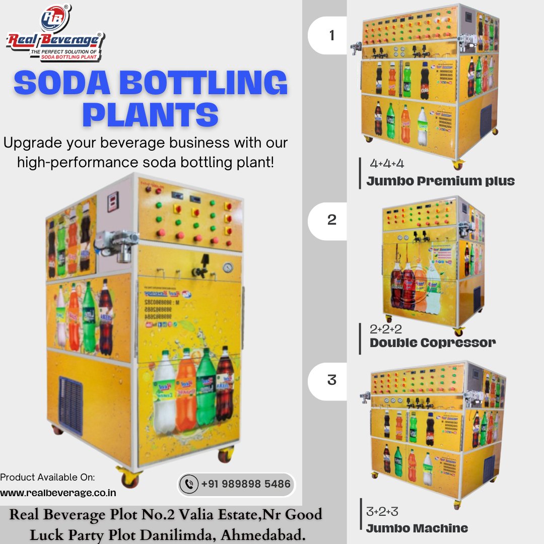 Realbeverage's tweet image. Upgrade your beverage business with Real Beverage&apos;s high-performance Soda Bottling Plants! 🚀🍾 

📞 CONTACT US 
Visiting Time: 10 am To 6 pm (Monday to Saturday) 
📱 Call/WhatsApp: 
+91 989898 0382 
+91 989898 5086 

 #realbeverage #BeverageProduction #SodaMachine