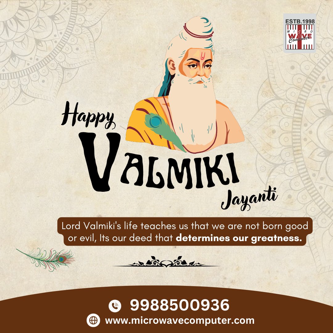 mwc_98's tweet image. 👉Honouring the great sage Maharishi Valmiki, the author of the Ramayana and a symbol of wisdom and righteousness.
 🙏✨Happy Valmiki Jayanti to all!
#basiccomputercourse #digitalmarketing #GraphicDesignCourse #webdesigncoursese #AccountingCourses #microwavecomputer #khanna