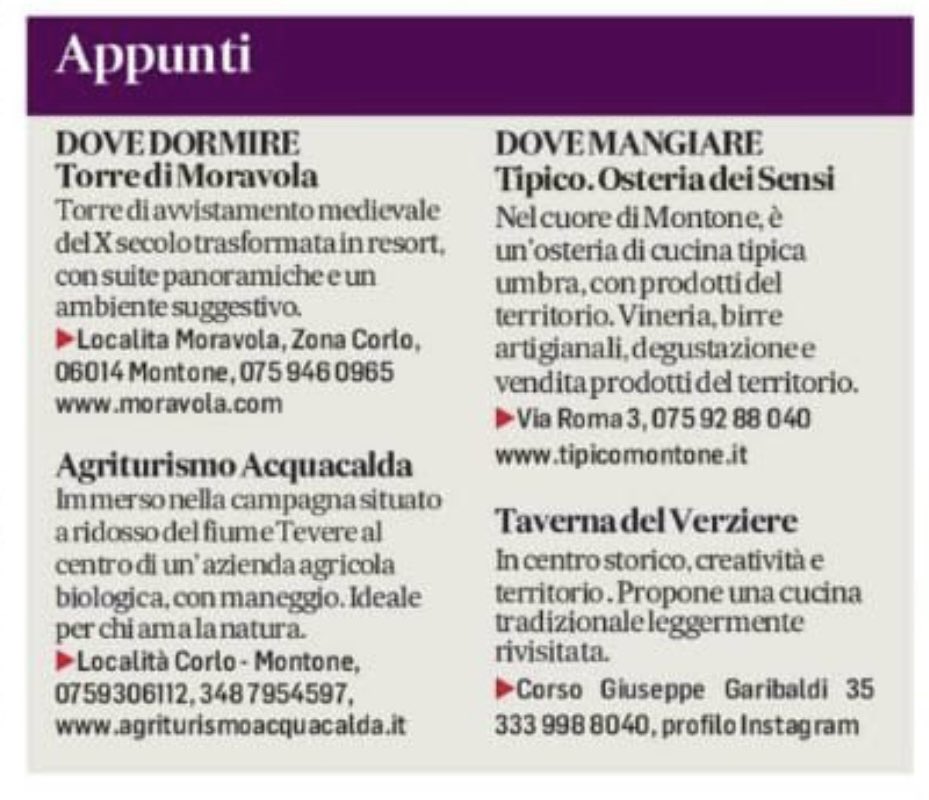 Oggi <a href="/ilmessaggeroit/">Il Messaggero</a> dedica un’intera pagina al borgo di #Montone e <a href="/TipicoOsteria/">Tipico Osteria & Locanda del Capitano</a> è tra i locali consigliati per ristorare il corpo dopo aver goduto delle bellezze del luogo.
<a href="/UmbriaTourism/">Umbria Tourism</a> <a href="/ProlocoMontone/">Proloco Montone</a> <a href="/Montone_Umbria/">ComunediMontone</a>