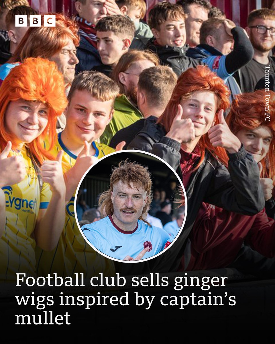 bbcsomerset's tweet photo. You don't get this in the Premier League 🧑‍🦰
Taunton Town fans are showing their support for midfielder Tom Smith and his haircut. https://t.co/E2O7fkc4AF