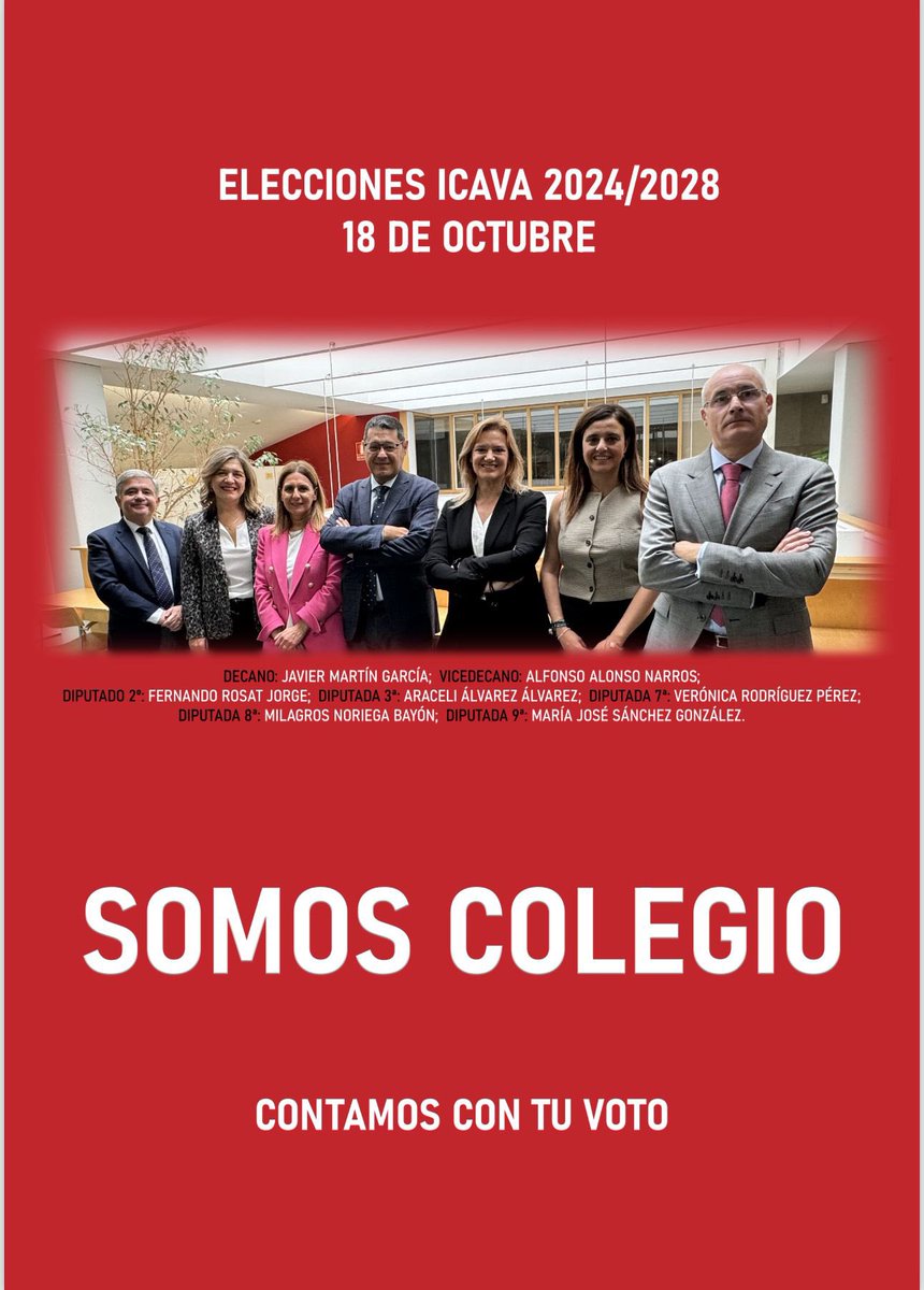 Mañana día 18 acudid al ICAVA a ejercer vuestro derecho al voto, como colegiados y colegiadas responsables.
Contamos y confiamos en vuestro apoyo