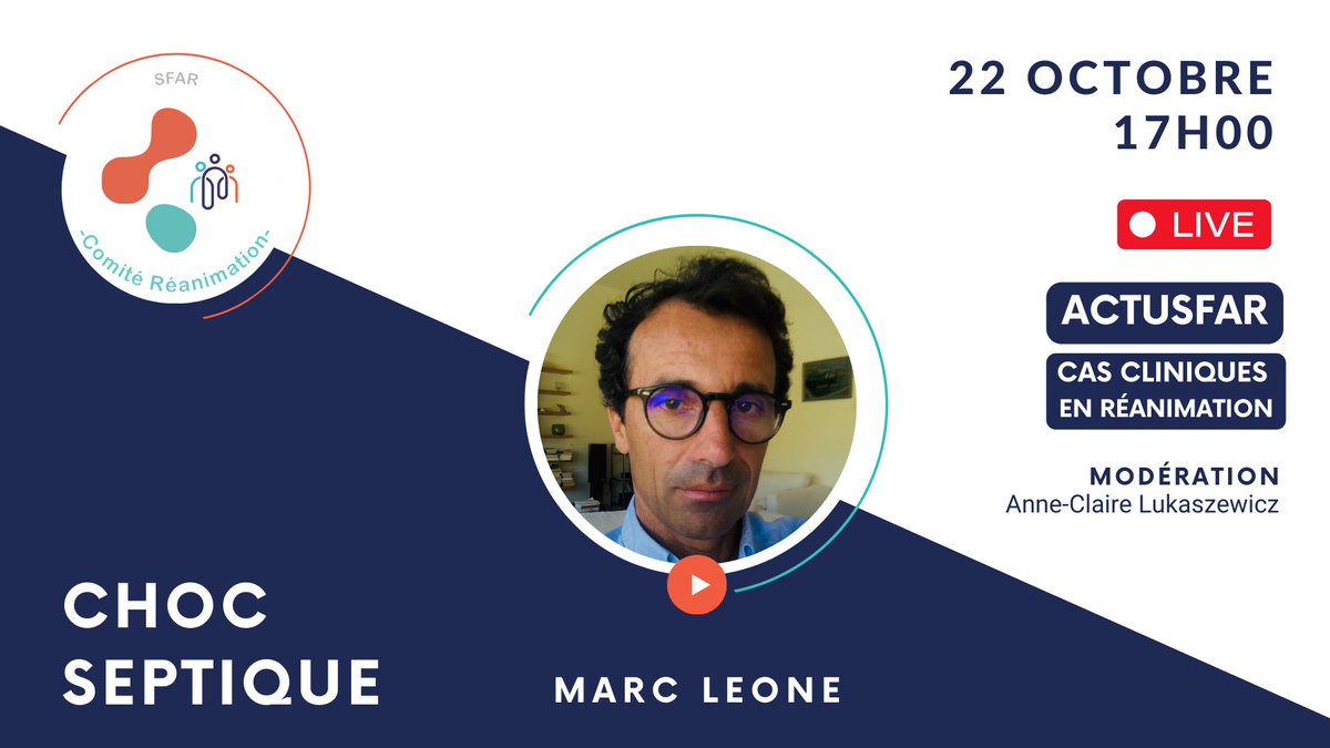 SFAR Anesthésie Réanimation (@sfar_org) on Twitter photo 🕛 Le 22.10.24 à 17h ➡️ Retrouvez le comité réanimation pour une toute nouvelle série d'ActuSFAR : les cas cliniques en réanimation.
📹 Ils vous attendent pour ce 1er épisode avec comme thème : choc septique. Rdv en live sur notre chaine YouTube !
<a href="/MarcLeone8/">Marc Leone</a> <a href="/AJARFrance/">AJAR France 🇫🇷</a> 🕛 Le 22.10.24 à 17h ➡️ Retrouvez le comité réanimation pour une toute nouvelle série d'ActuSFAR : les cas cliniques en réanimation.
📹 Ils vous attendent pour ce 1er épisode avec comme thème : choc septique. Rdv en live sur notre chaine YouTube !
<a href="/MarcLeone8/">Marc Leone</a> <a href="/AJARFrance/">AJAR France 🇫🇷</a>