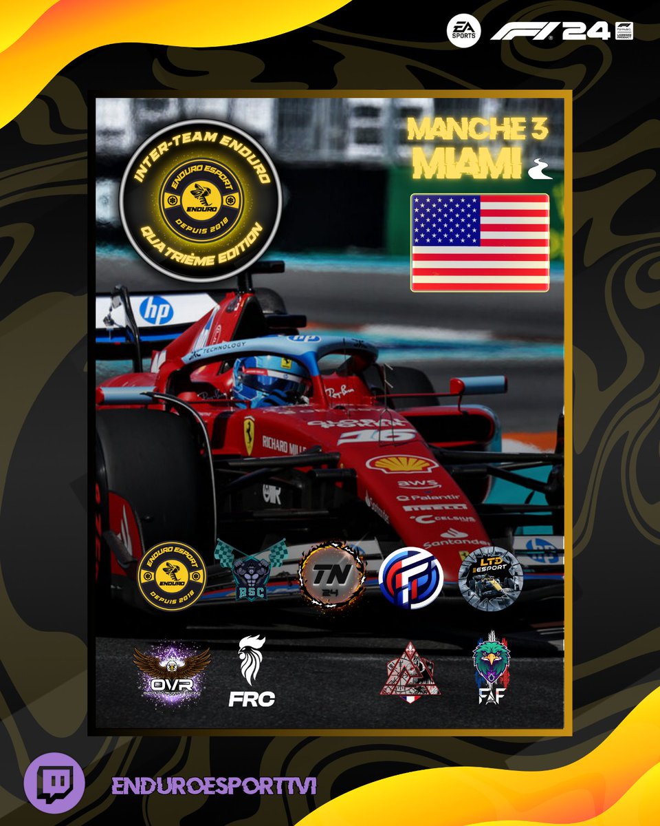 Rendez vous ce soir à MIAMIIII 🇺🇸 pour notre inter-team Enduro 4 🔥
🎥Sur Twitch à 21h00 : Enduroesporttv1