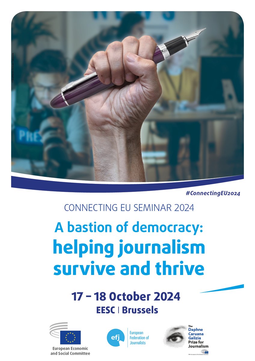 STARTING NOW! 17th #ConnectingEU2024 seminar in Brussels

'A bastion of democracy: helping journalism survive and thrive'

With <a href="/dw_europe/">DW Europe</a> <a href="/icjkuciaka/">Investigative Center of Jan Kuciak</a> <a href="/Europarl_EN/">European Parliament</a> <a href="/efjeurope/">EFJ</a> <a href="/Reuters/">Reuters</a> <a href="/eu_eeas/">European External Action Service - EEAS 🇪🇺</a> <a href="/ECPMF/">European Centre for Press and Media Freedom</a> <a href="/RSIonline/">RSI</a> <a href="/lesoir/">Le Soir</a> <a href="/EEDemocracy/">European Endowment for Democracy</a> &amp; many more! 

LIVE: europa.eu/!fvwTbR
