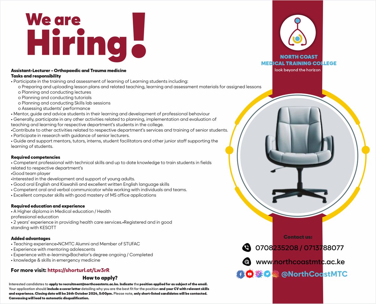 We are Hiring.... northcoastmtc.ac.ke/wp-content/upl…