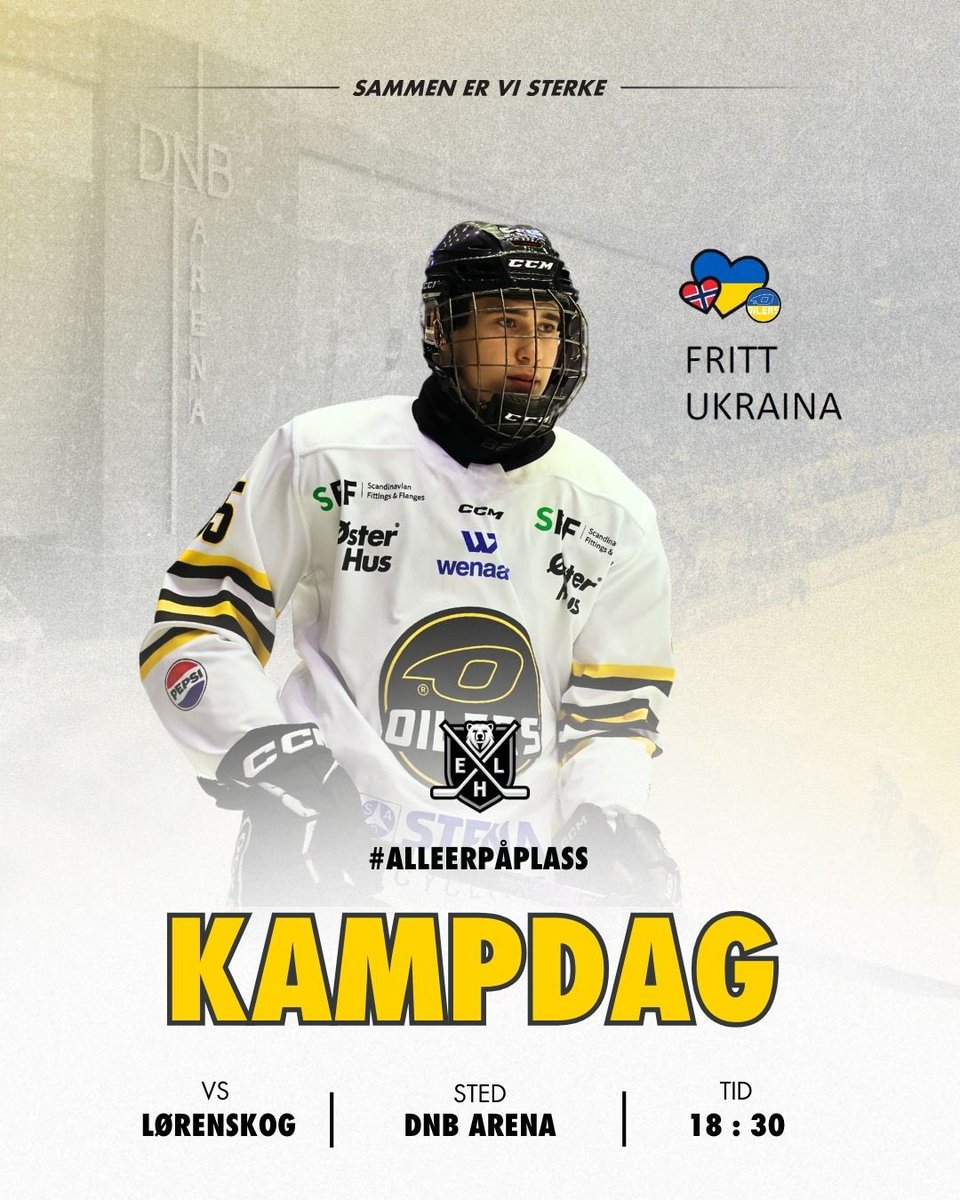 Sammen for noe større💛🇺🇦
🆚 <a href="/lorenskogik/">Lørenskog Ishockey</a> 
📍 <a href="/DNB_Arena/">DNB Arena</a> 
🕖 18:30
🚪 17:00
🇺🇦 Gutta spiller i unike camo-drakter som auksjonert ut til inntekt for Fritt Ukraina.
📰 Les mer: oilers.no/article/8s4asl…
🎫 stavangeroilers.tmtickets.no Studentbillett til kun kr 100,-
#sammenervisterke