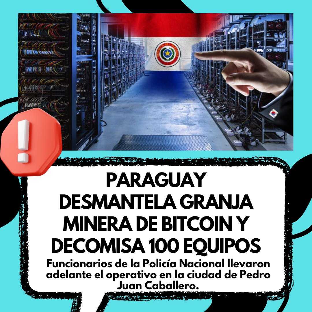 savannanews10's tweet photo. 🚀Paraguay desmantela granja minera de Bitcoin.
🚨Decomisa 100 equipos.
📅17/10/2024
🗞️Entérate de las CRYPTO Noticias de HOY
#Bitcoin #Paraguay #MineriaBitcoin https://t.co/kxLwcWqVTW