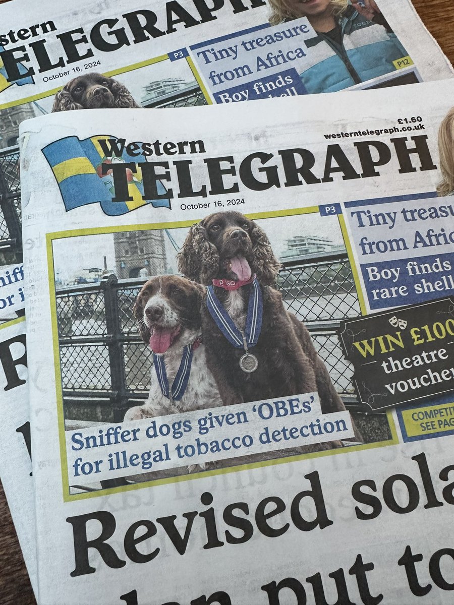 BWYK9's tweet image. Front page news for @PDSA_HQ Order Of Merit dogs Scamp &amp;amp; Yoyo. 

Non other #illegaltobacco dogs have been honoured this way. So proud of this pair.