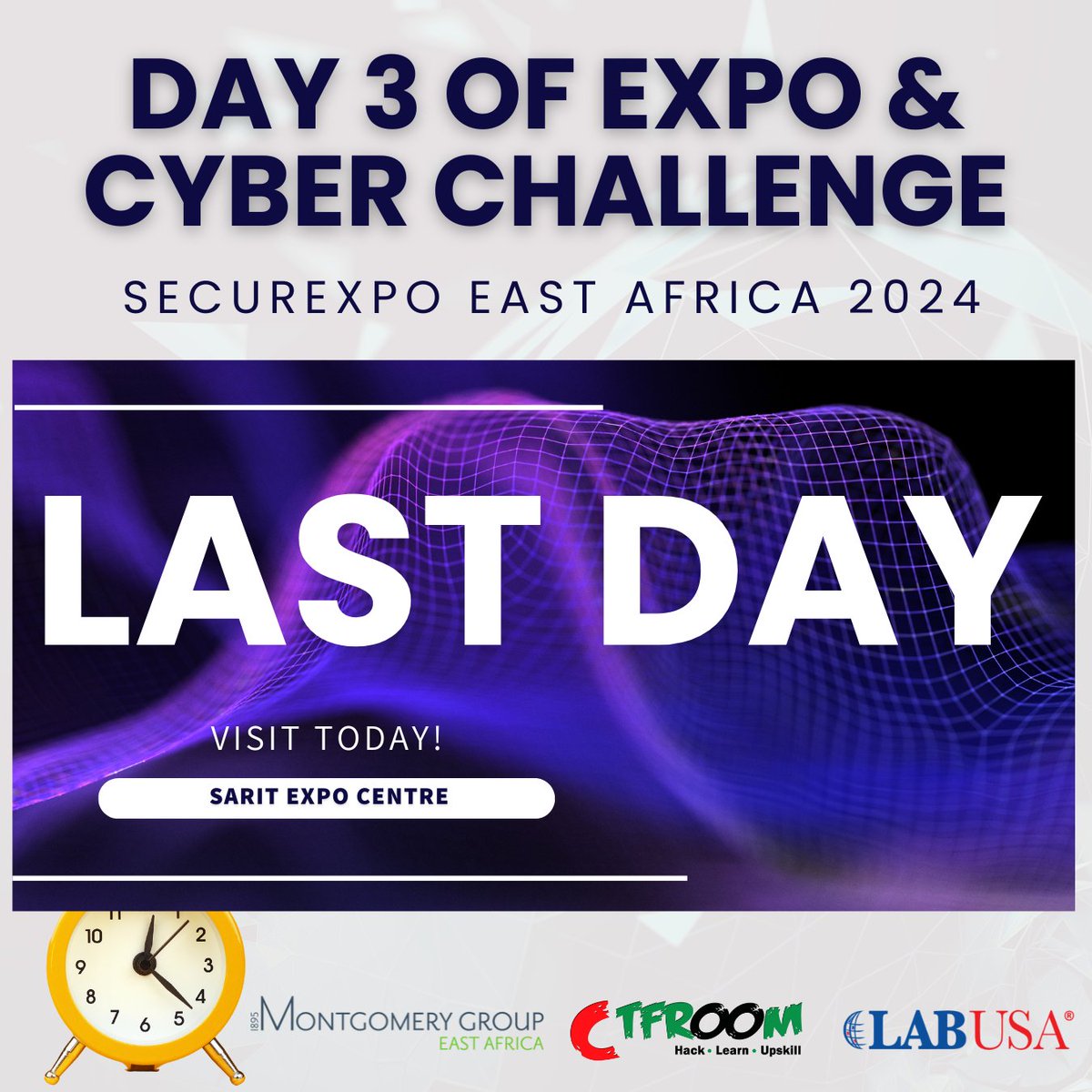 Today is the final day of Securexpo East Africa! Make the most of your time here.
Key Highlights for Day 3:
* Expo: Explore the exhibition floor one last time and discover new products and services.
* Cyber Challenge