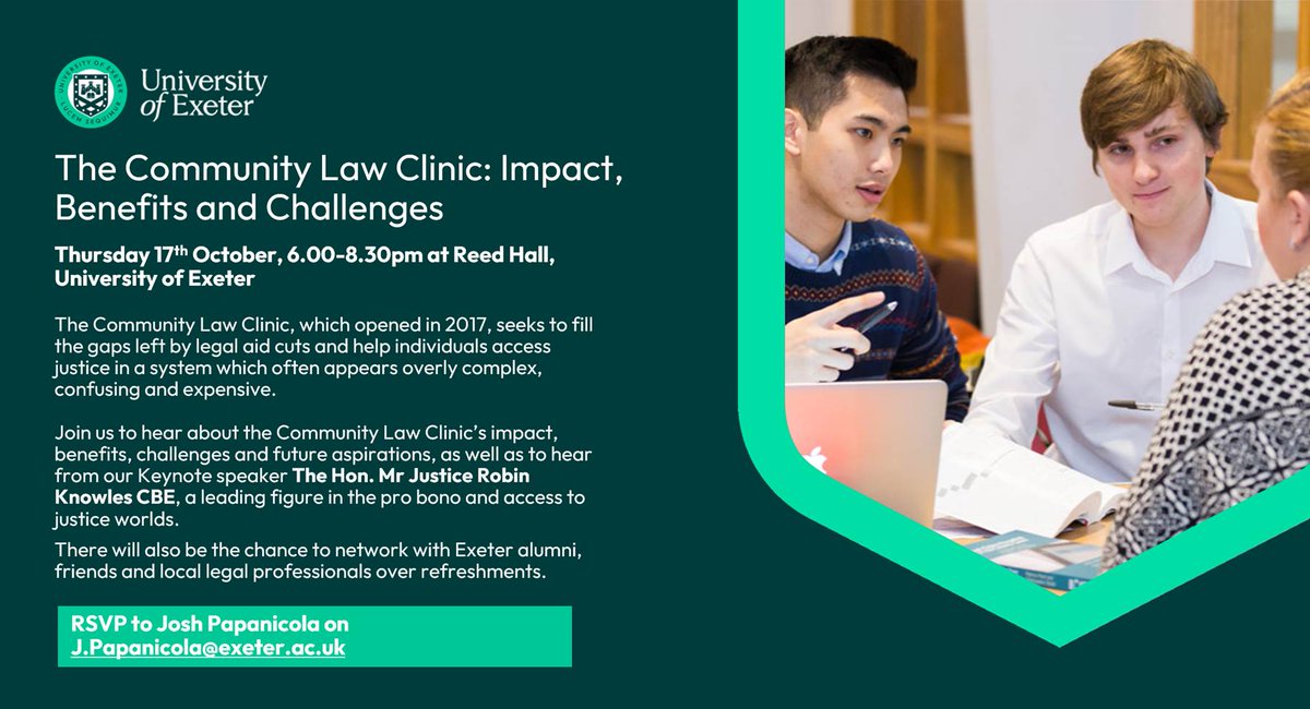 Come and discover more about the important work of our Community Law Clinic and its future aspirations.
Tonight 6pm - 8.30pm, Reed Hall
RSVP: <a href="/joshpapan/">Josh Papanicola</a>
