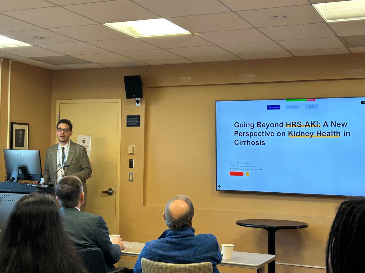 Learning from the expert <a href="/JoeCullaro/">Giuseppe Cullaro</a> at <a href="/ColumbiaMed/">Columbia Medicine</a> GI Grand Rounds about exciting new insights into pathophysiology and treatment of #AKI and #HRS in #cirrhosis! <a href="/NYC_Tx_Hep/">NYC Transplant Hepatology</a>