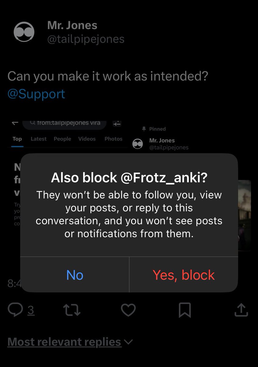 tailpipejones's tweet photo. Just got ambushed by bots for messaging @Support (go figure) and realized they haven’t updated the language if you hide a reply and decide to block them as well. Why am I still here? https://t.co/tVC4eUQFXr