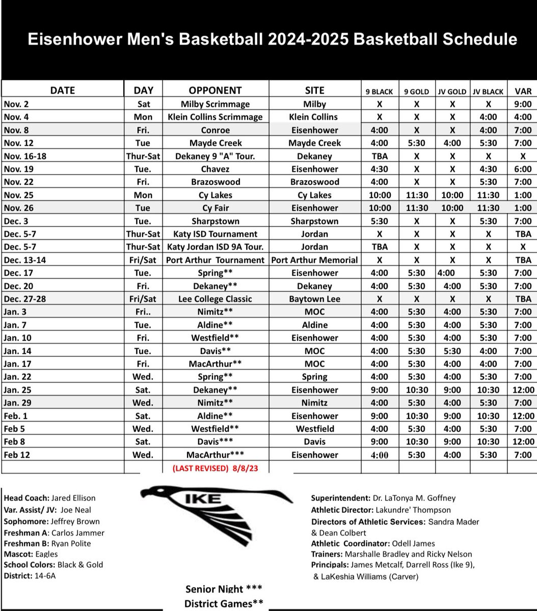 Come and support the 2024-2025 Eisenhower Mens Basketball team!!