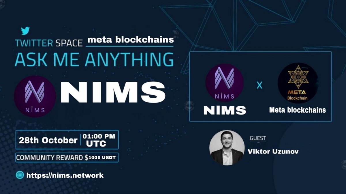 Metablockchain0's tweet photo. Join the #Metablockchain #AMA with @join_nims !
⏰ Date: 01:00 PM UTC on October 28th, 2024 (UTC)
📍 AMA Venue: https://t.co/3mV3YHUUPw
💰 Total Rewards:100$
#join_nims #ama
5 Questions from this tweet will be selected and rewarded. Like and Retweet. https://t.co/m1NYNehc6b