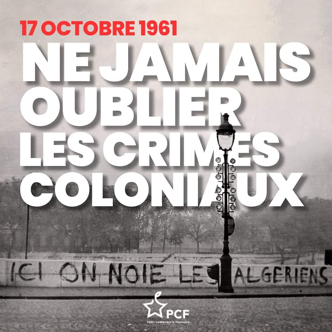 PCF_LaCiotat's tweet photo. #17octobre1961 . Le #PCF n'oublie pas. 
#France #Algerie #Seine #Paris #FLN https://t.co/tRDyVGc8hg
