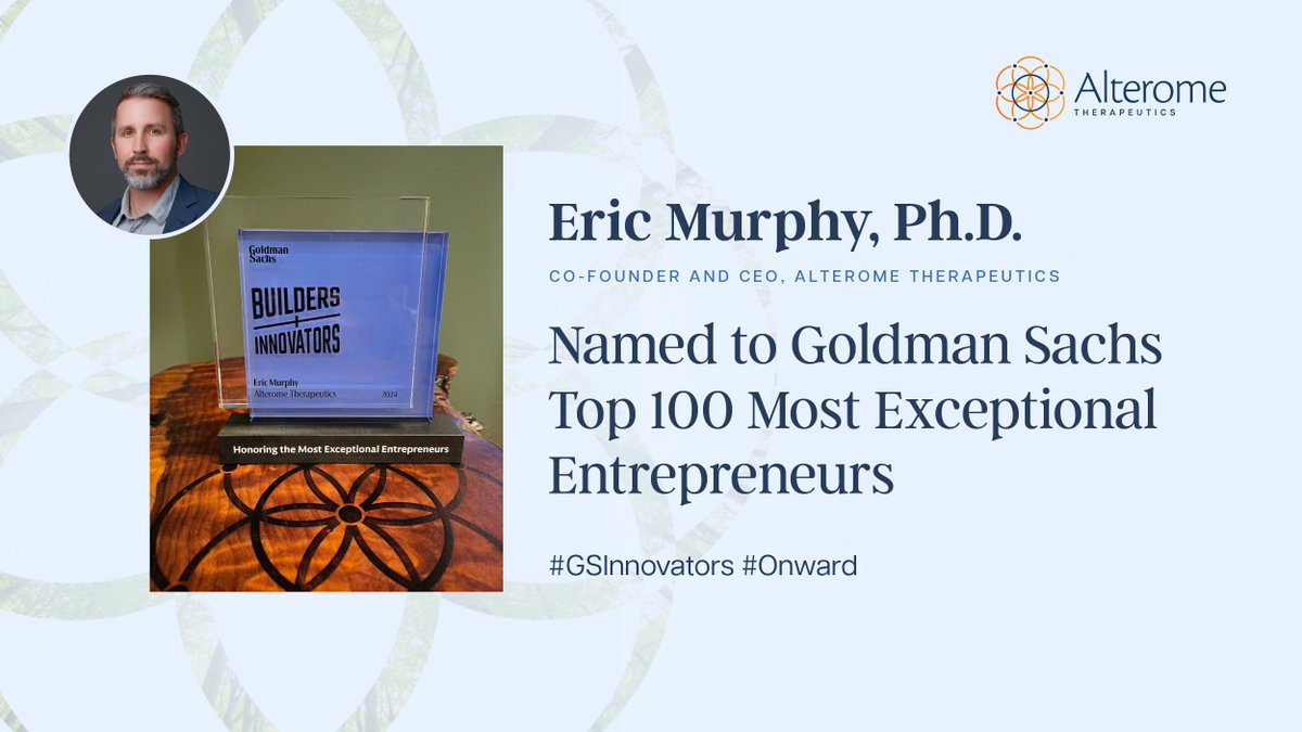 We are thrilled to announce that Alterome co-founder and CEO, Eric Murphy, has been recognized as one of the Most Exceptional Entrepreneurs of 2024 at Goldman Sachs Builders and Innovators Summit. #GSInnovators More details: bwnews.pr/4h5AdlN