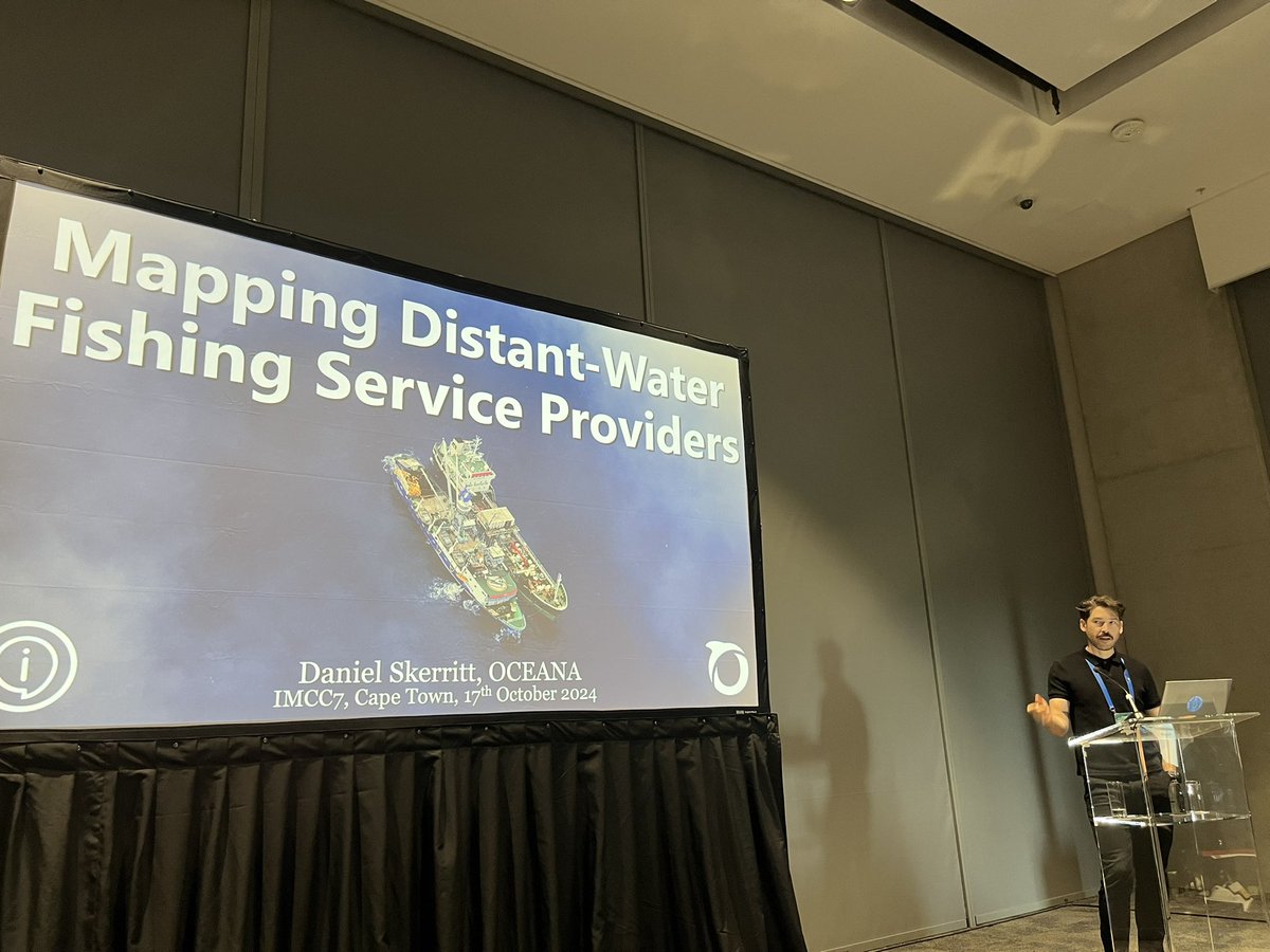 sarahbedolfe's tweet photo. Dan Skerritt (@oceana ) at #IMCC7: the opaque distant water fishing industry is supported by a global collection of service providers - and by targeting those services we can disrupt bad fishing behavior. https://t.co/bzWMfn6ega