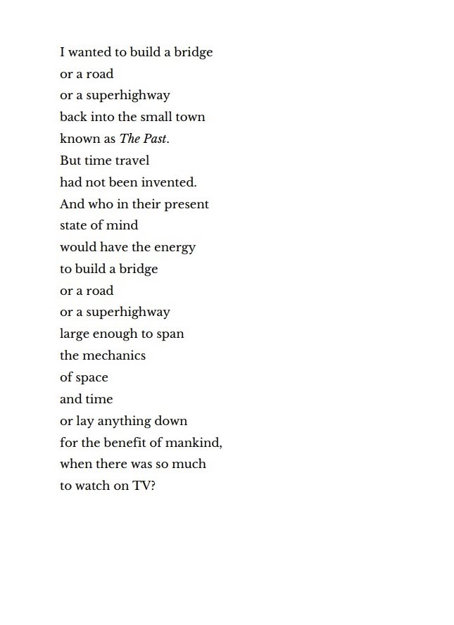 Here is one of my own - ‘TV MADE US FAT BUT LOOK AT US NOW’ from my collection, THE BONE THAT SWALLOWED A MAN published by Anxiety Press 2024. If you’ve not already, I would love for you to check it out. #poems #poetrycommunity #poetry #poem