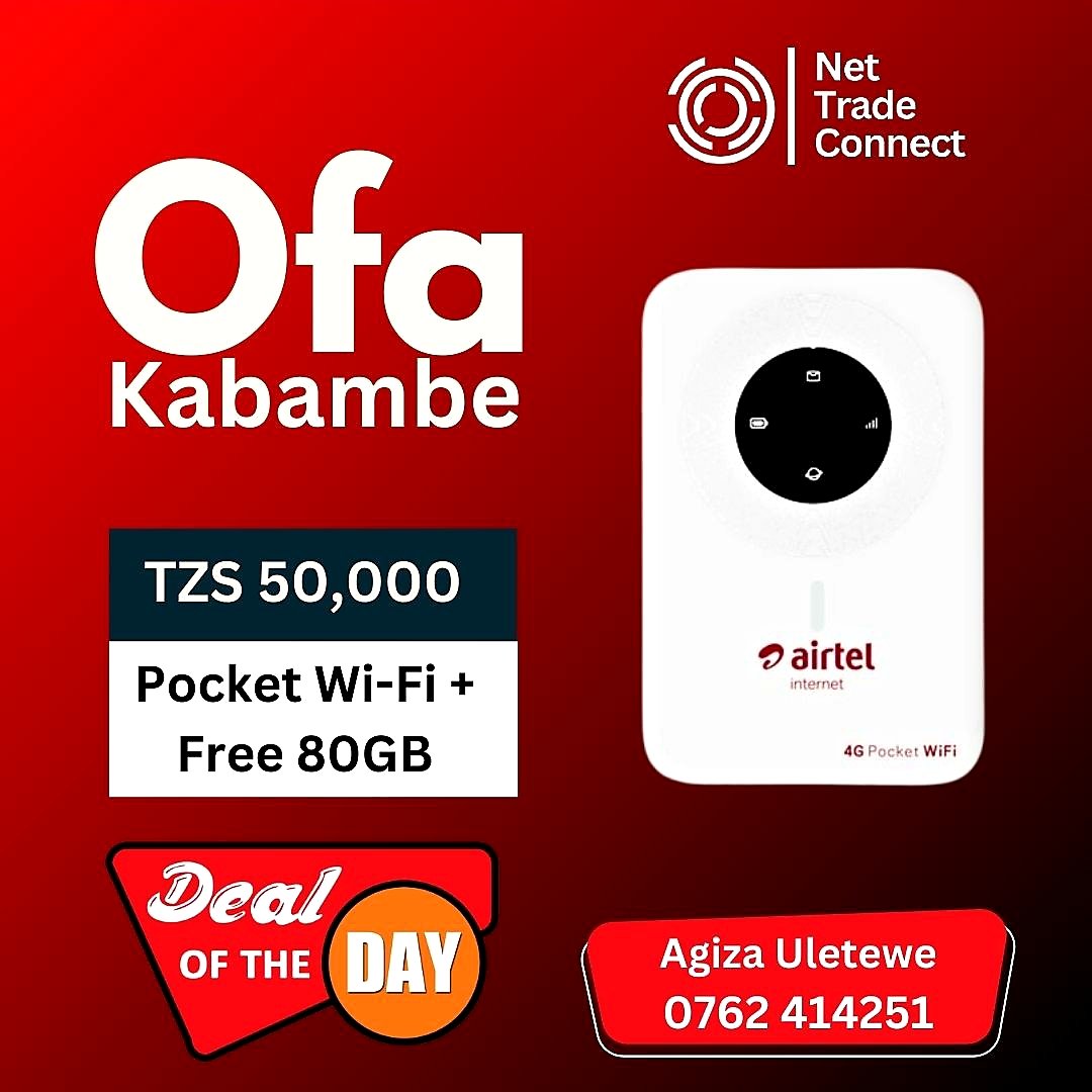 NetTradeConnect's tweet photo. BEI NI Tsh 50,000/= TU!

SIFA ZA AIRTEL POCKET:

▪︎OFA YA GB 20 PAPO HAPO UNAPOSAJILIWA

▪︎KILA MWEZI UTAPATA GB 5 ZA BONUS.

▪︎INAKAA NA CHARGE HADI MASAA 8

VIFURUSHI KWA MWEZI

▪︎GB 10~ Tsh 10,000/=
▪︎GB 22~ Tsh 20,000/=

📞 https://t.co/XxXMJmL4iP https://t.co/WJkSOtBYJF