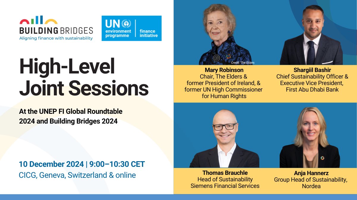 BBridgesCH's tweet photo. Mary Robinson, Chair,@TheElders
@sbashir_db, Chief Sustainability Officer &amp; Executive Vice President,@FABConnects
Dr. Thomas Brauchle, Head of Sustainability, Siemens Financial Services,@Siemens
@AnjaHannerz, Group Head of Sustainability,@Nordea https://t.co/50fVCbBa29