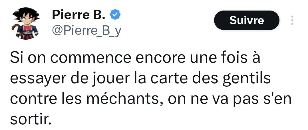 Encore un peu, et on nous expliquera bientot qu'un gentil assassin, dans sa gentille #voiture, a percuté un méchant #cycliste sur une méchante piste cyclable.
Personne ne parle "des gentils contre les méchants".
On parle d'un assassin, de sa victime et de la violence routière.