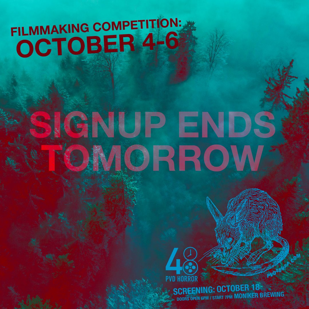 Beware: the Horror 48HFP screening is tomorrow. Don't miss out. 

🐀🖤💀🪦
bit.ly/3XdjLab 

#horror #filmmaking #48hfp #providence #halloween #acting #cinematography #spooky #rhodeisland #october #trickortreat