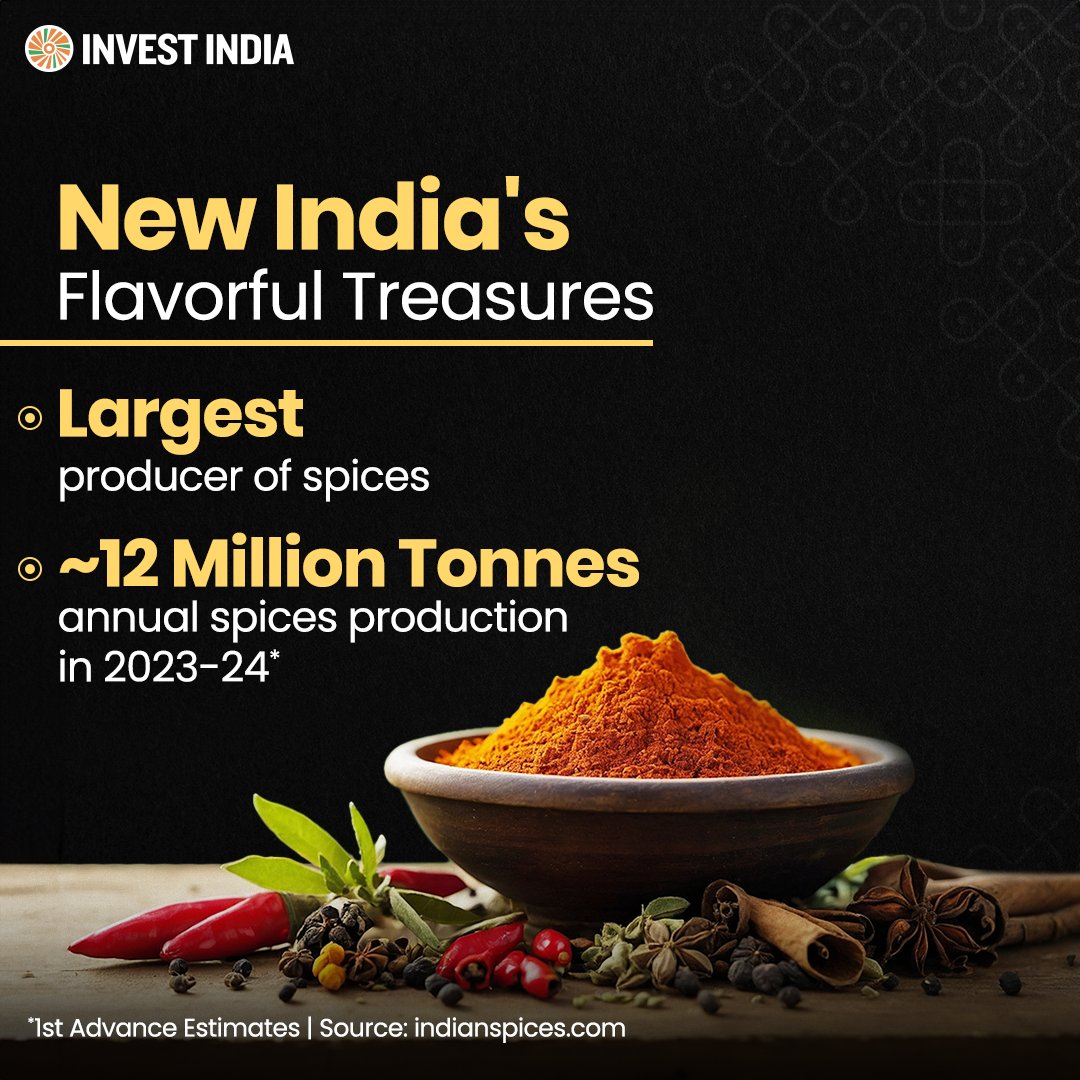 investindia's tweet image. From kitchen staples like pepper &amp;amp; turmeric to exotic spices like saffron &amp;amp; cardamom, #NewIndia’s #spiceindustry is adding flavors to kitchens globally. Make India your growth condiment &amp;amp; see your portfolio soar!

Explore more: bit.ly/II-FoodProcess…

#InvestInIndia @MOFPI_GOI