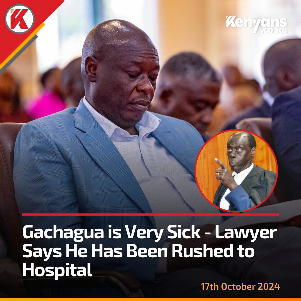 Kenyans's tweet image. Gachagua rushed to hospital