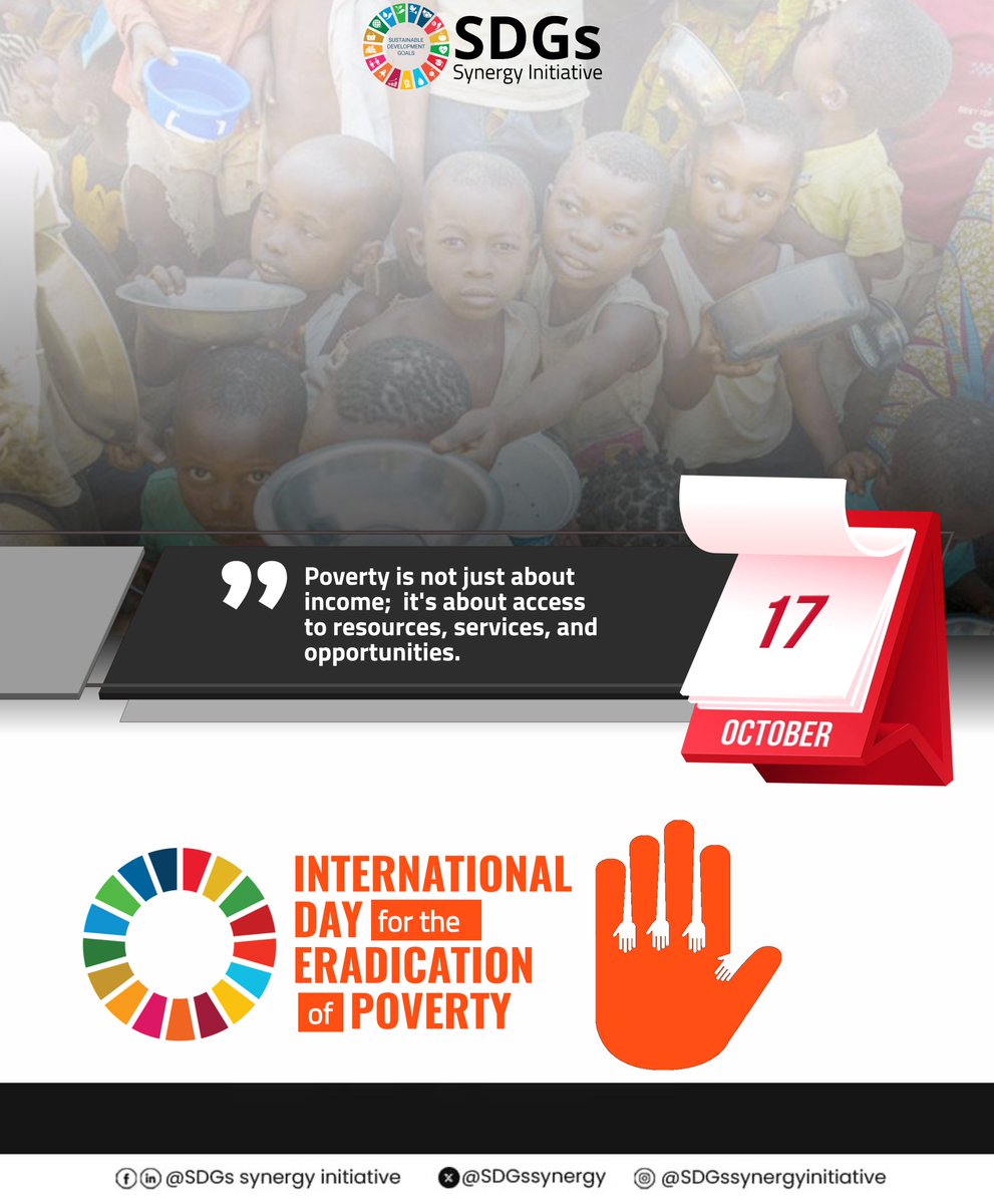 SDGssynergy's tweet photo. Oct 17th: International Day for the Eradication of Poverty. Let's break the cycle of poverty! Join us in raising awareness, supporting local initiatives &amp; advocating for policy change. Together, we can create a poverty-free world! #EndPovertyDay #SDGs https://t.co/DpaiFbDRPG