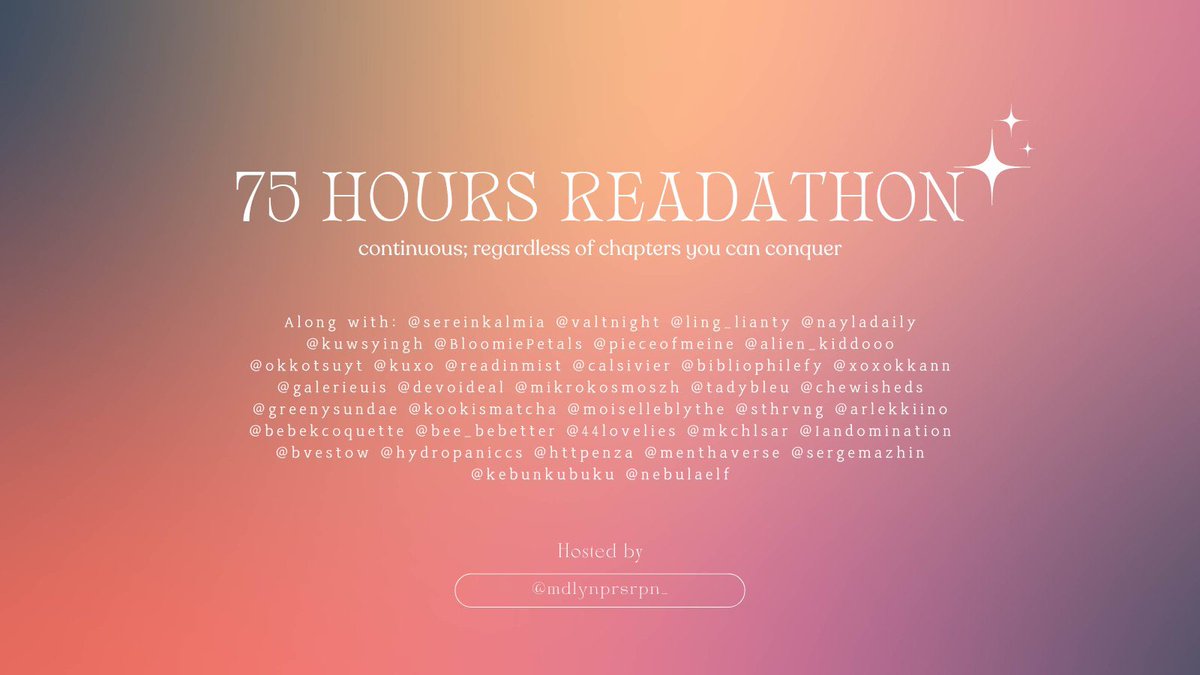 httpenza's tweet photo. 📚75 hrs readathon with the gc

17-20 oct 2024 || start 7 pm
hosted by @mdlynprsrpn_ #httpnza https://t.co/2U9yeYQXpv