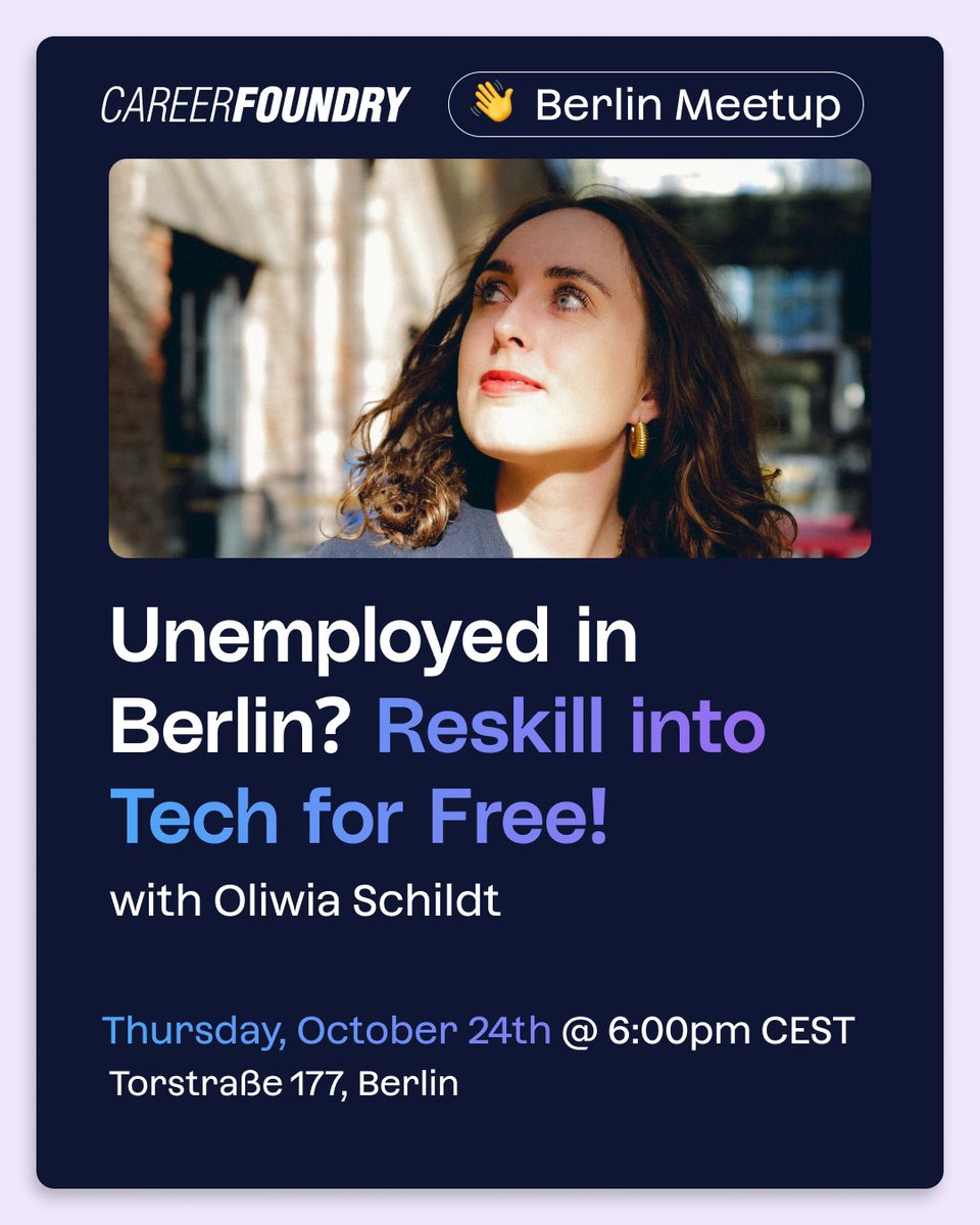 Looking to reskill or change careers in Berlin?
Join us on October 24th at 6:00 p.m. at the CareerFoundry office in Berlin Mitte for a free event all about the Bildungsgutschein.
Register for free here 👉 bit.ly/3NP5f49  #careergoals #events #networking #Berlin
