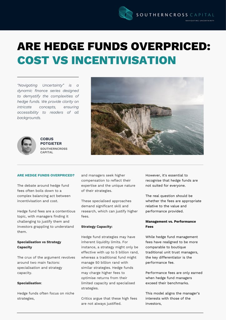 SouthernCrossC2's tweet photo. NAVIGATING UNCERTAINTY EP 06: Are Hedge Funds Overpriced: Cost VS Incentivisation 

Access our latest article by downloading it here or view the full episode by clicking here: https://t.co/a1s5b7Z79y

#SouthernCross #HedgeFunds #Finance #NavigateUncertainty https://t.co/pJSuk8eXfn