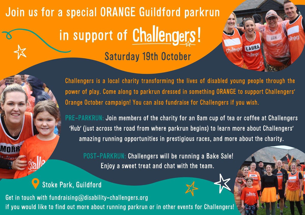 Guildford parkrun (@guildfrdparkrun) on Twitter photo A reminder that we’re celebrating 🧡 Orange October with <a href="/D_Challengers/">Challengers</a> this week. Please wear orange and bring some money for cakes. 🧁 🧡 A reminder that we’re celebrating 🧡 Orange October with <a href="/D_Challengers/">Challengers</a> this week. Please wear orange and bring some money for cakes. 🧁 🧡