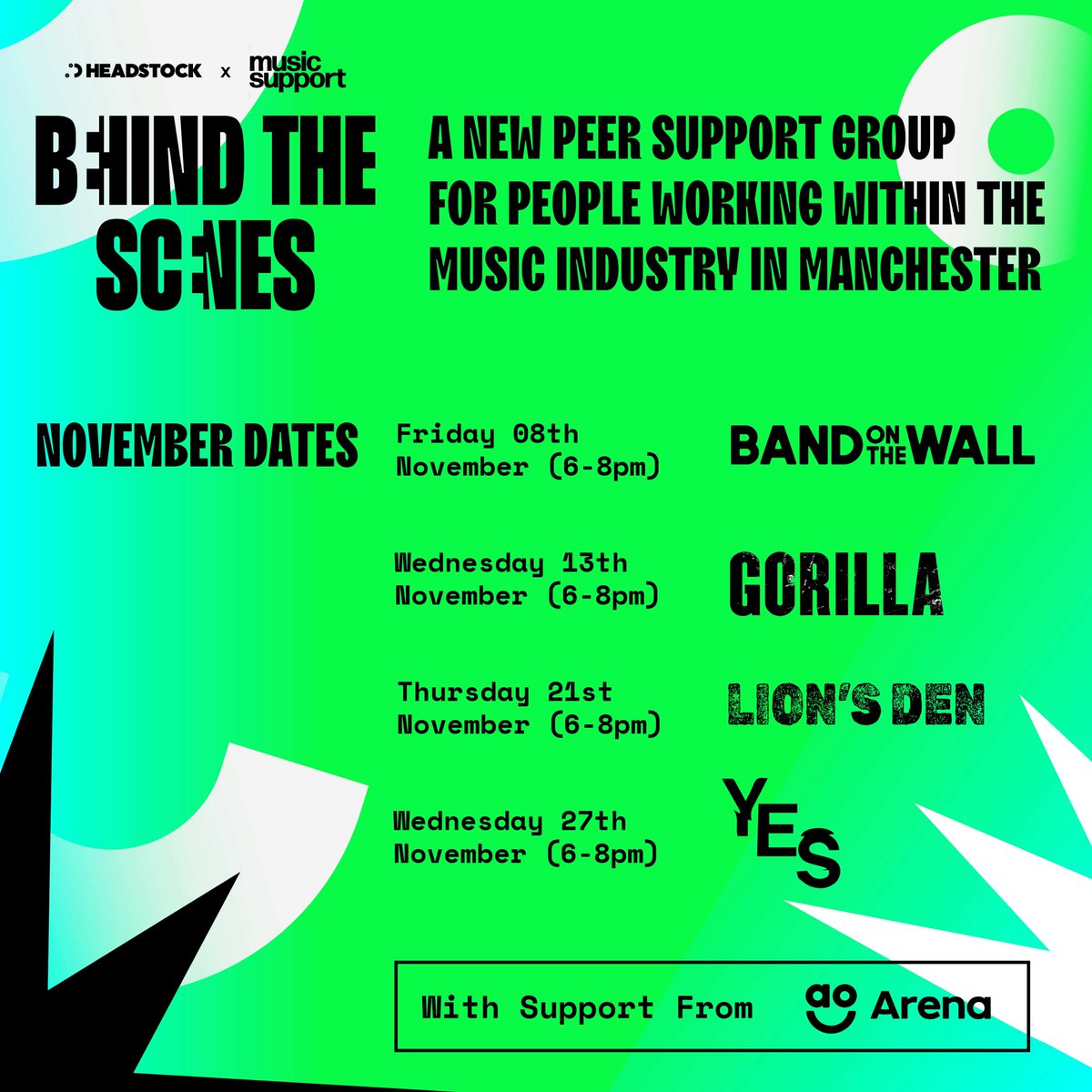 Musicsupport_uk's tweet photo. We're pleased to announce a collaboration with @HeadstockUK on a series of support groups for industry peers. HUGE thanks to @AOArena for supporting this important initative &amp; the amazing Manchester venues for hosting. Find out more &amp; apply  https://t.co/QIh3J2ptUo (Pls RT 🙏) https://t.co/PSNo9bqOar
