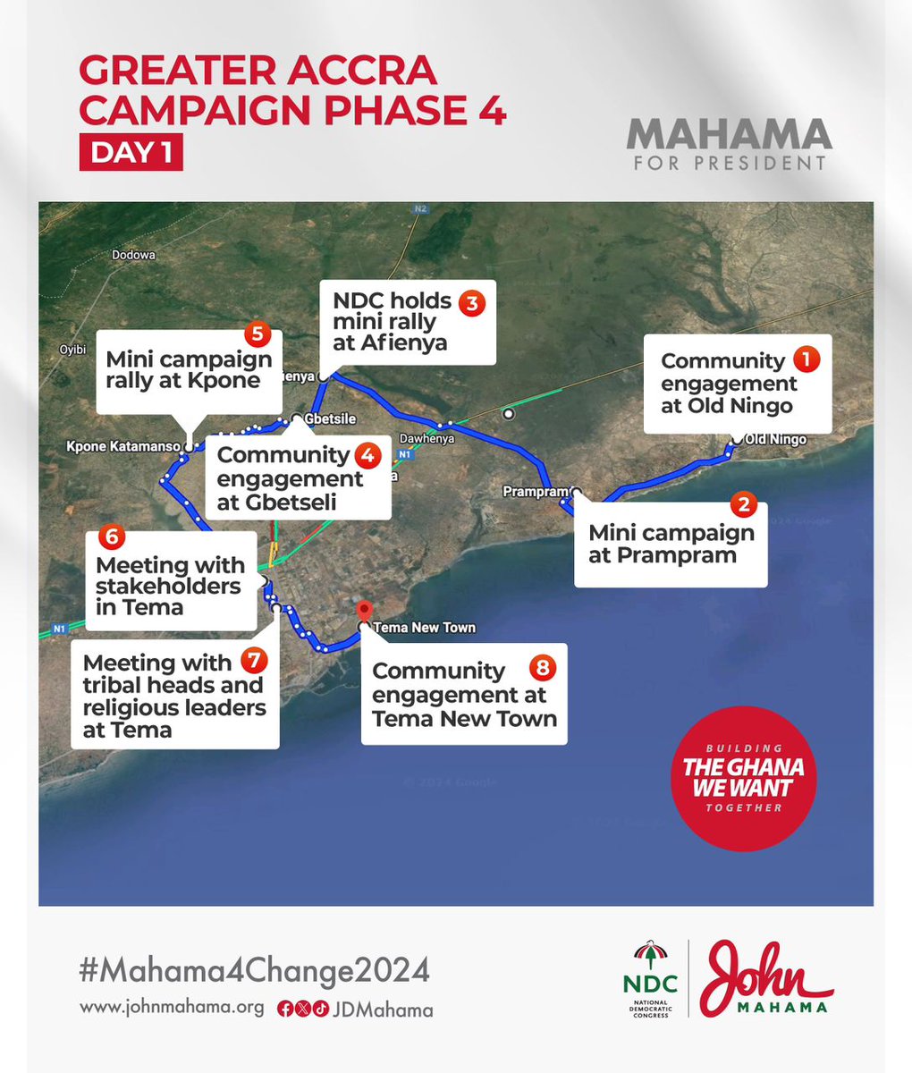 mpowerghana's tweet photo. Mahama is back on the road, engaging with Ghanaians in Greater Accra. Join us as we kickstart the #Mahama4Change2024 campaign across the region, fostering unity and progress for all. https://t.co/DPqSxasCKa