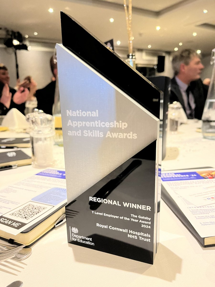 Delighted to have won this award. First every South West Regional winners in the T Level employer of the Year category. Lost for words … most unlike me 😃#apprenticeshipandskillsawards2024 @rchtwecare @RCHTApprentice1