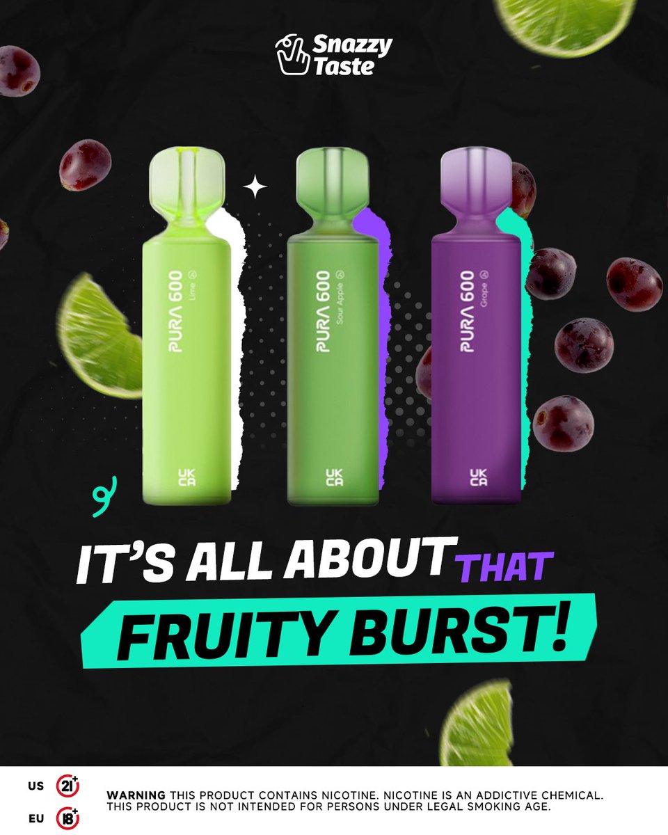 SnazzyTaste's tweet image. It’s time for a fruity celebration! 🍇🍏

Lime, Sour Apple, and Grape combine to bring you the freshest experience. 

Ready to bring your flavor game to the next level?

Visit snazzytaste.com 🍇✨

#vapingtime #vapelifestyle #puffperfect #vapedaily #fruityvape #sweetvibes