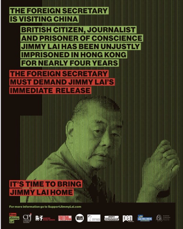 RSF_inter's tweet image. As UK Foreign Minister @DavidLammy heads to China, RSF &amp;amp; other leading human rights organisations have called on him to demand Jimmy Lai's immediate release.  After almost four years of unjust incarceration in Hong Kong, it's time to bring this British citizen home. #FreeJimmyLai