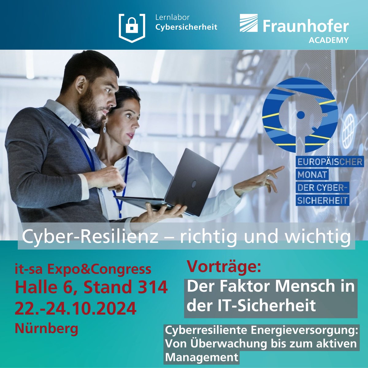 Am 22.10.2024 startet die <a href="/itsa_ITSecurity/">it-sa - Home of IT Security</a> - Das Lernlabor Cybersicherheit ist auch dabei und hat einiges zu zeigen in Halle 6, Stand 314: Live Demo, Vorträge und viel mehr... cybersicherheit.fraunhofer.de/de/aktuelles/e… Setzen Sie auf Wissen und Resilienz! Kommen Sie vorbei!