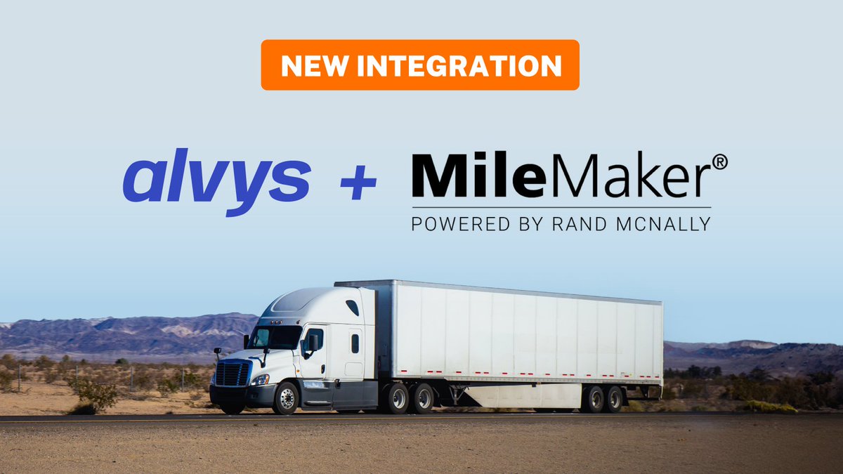 AlvysTeam's tweet photo. Exciting news! We are thrilled to announce that we are adding Rand McNally’s Mile Maker to our list of 100+ integrations.#newintegration #alvys #tms https://t.co/SVgmZKI00c
