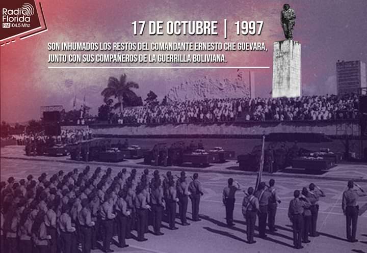 #CubaMined el 17 de octubre de 1997 son inhumados los restos del Comandante Ernesto Che Guevara, junto con sus compañeros de la guerrilla boliviana en Santa Clara. #CheVive #CubaViveEnSuHistoria