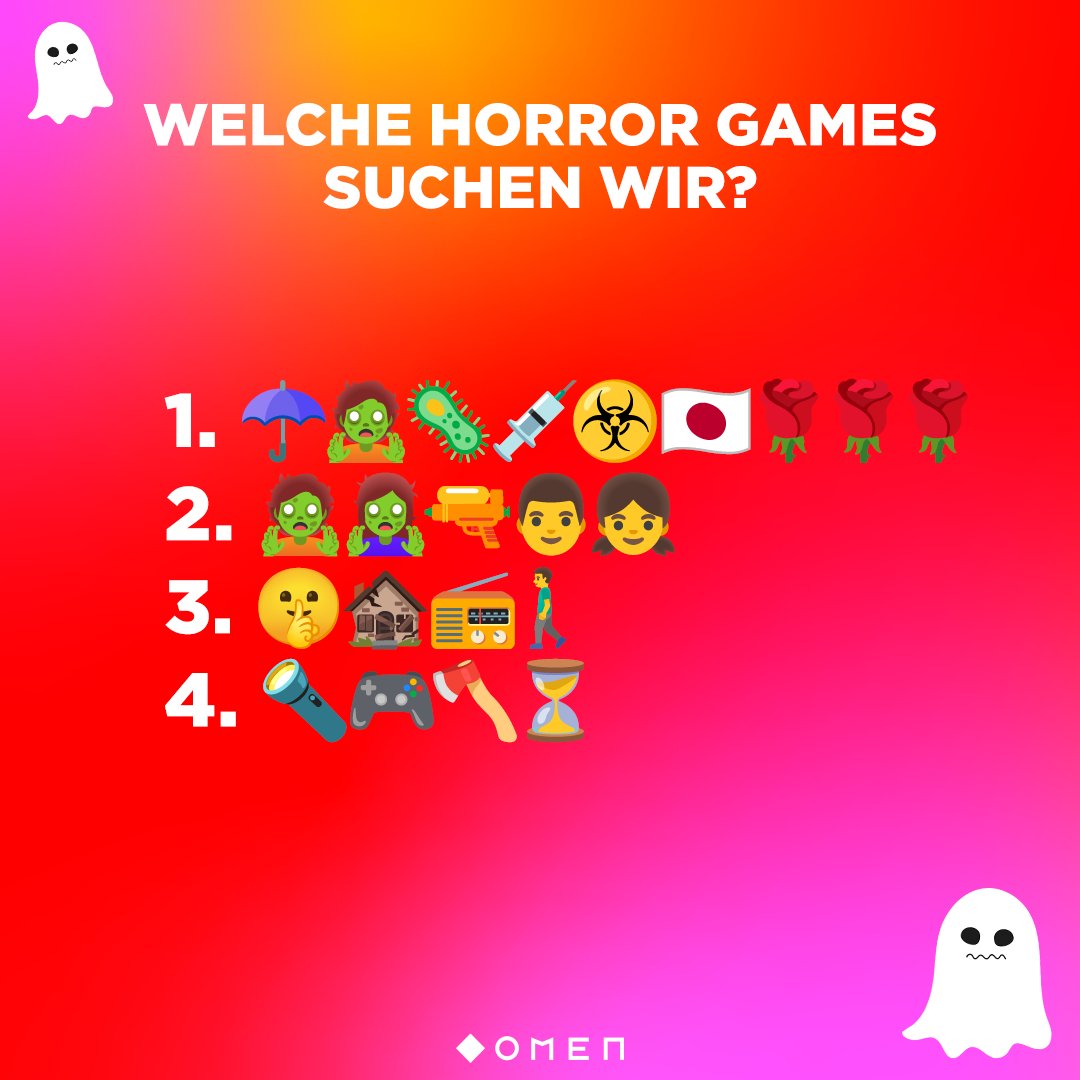 Kannst du die Horror-Games anhand der Emojis erraten? 🧟‍♂️🔪👻 Teste dein Wissen! 🎃👾 
#OMEN #Gaming #EmojiQuiz #HorrorGames