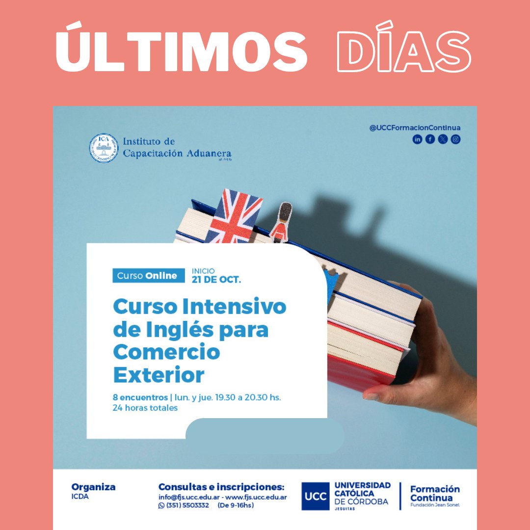 icaoficial's tweet photo. 📚El curso está destinado a toda persona que quiera profundizar o adquirir conocimientos vinculados al idioma Inglés en el contexto técnico aduanero/comex 👷

📆 Comienza el 𝟐𝟏 𝐝𝐞 𝐨𝐜𝐭𝐮𝐛𝐫𝐞 𝟐𝟎𝟐𝟒

Inscribíte ahora! 📝

Más info 👉 https://t.co/p7Ko1zkJ14

#comex https://t.co/c0Fd79fzqk