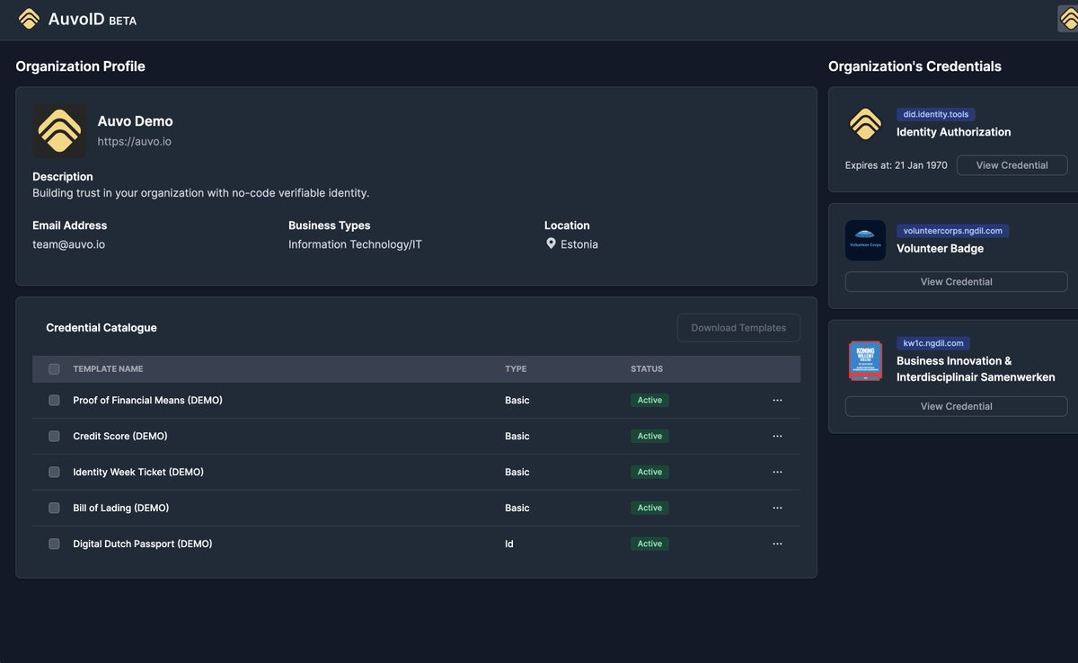 Auvo just got its biggest update

Organisation identity and verifiable credential management is even easier with:
- Organisation Profiles
- Credential Catalogs
- No-Code Flow Builder
- Integrated KYC

Learn how we're making #eidas compliance easier:
auvo.io/auvo-levelling…