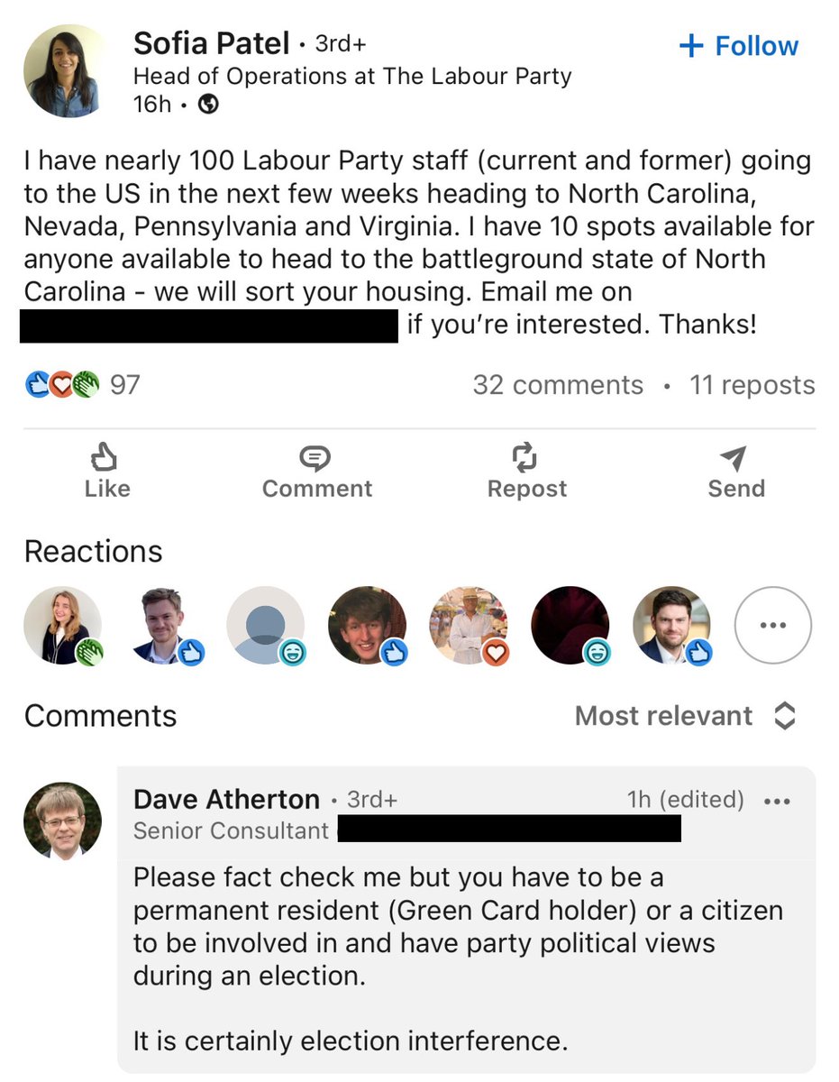 Bubblebathgirl's tweet image. Head of Operations at The Labour Party in the UK is openly interfering in the US presidential election.

Sofia Patel says she’s bringing active UK politicians to battleground states in the US.

Is Kamala’s campaign now colluding with foreign countries to cheat in the election?