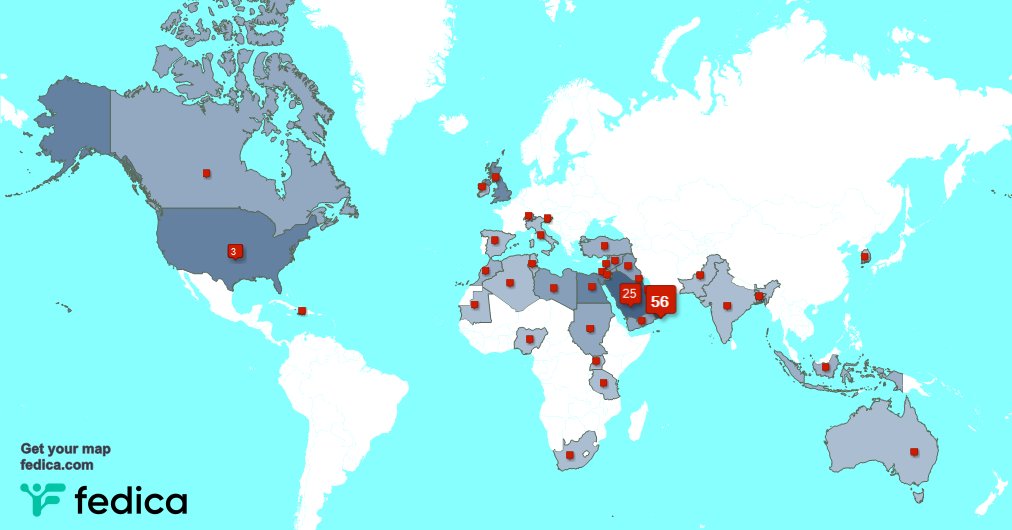 شكر خاص للمتابعين ال1 الجدد من الولايات المتحده  خلال الأسبوع الماضي. fedica.com/!almaram99