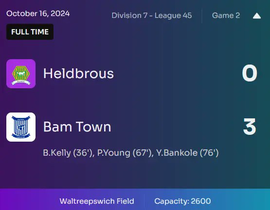 on track with another win

Bankhole is again on scoresheet, with Young and Kelly opening scoring

#BamBam #Footium