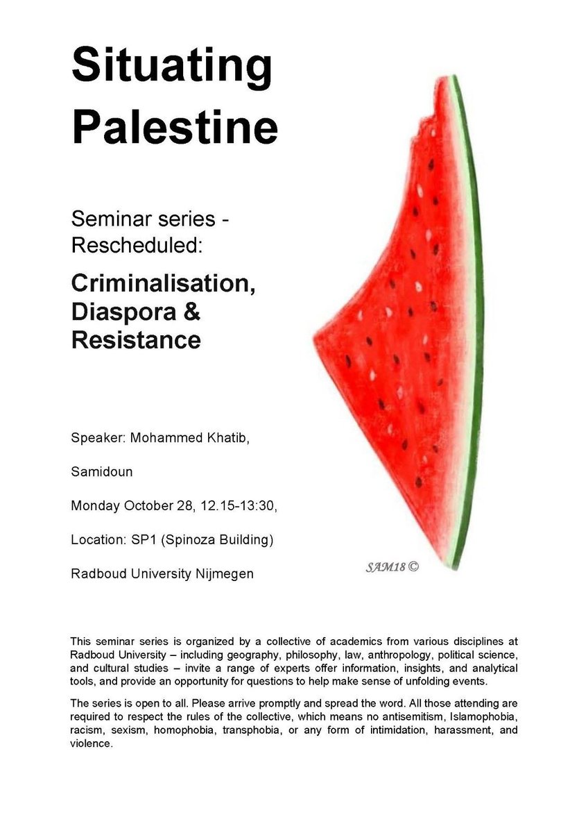 Harry Pettit 🇱🇧🇵🇸 (@harrygpettit) on Twitter photo Delighted to announce that Mohammed Khatib from <a href="/SamidounPP/">Samidoun Network</a> will finally be coming to <a href="/Radboud_Uni/">Radboud University</a> to speak on criminalisation and resistance in the Palestinian diaspora, following the banning of his lecture in June. And it definitely won't be in a car park. Delighted to announce that Mohammed Khatib from <a href="/SamidounPP/">Samidoun Network</a> will finally be coming to <a href="/Radboud_Uni/">Radboud University</a> to speak on criminalisation and resistance in the Palestinian diaspora, following the banning of his lecture in June. And it definitely won't be in a car park.